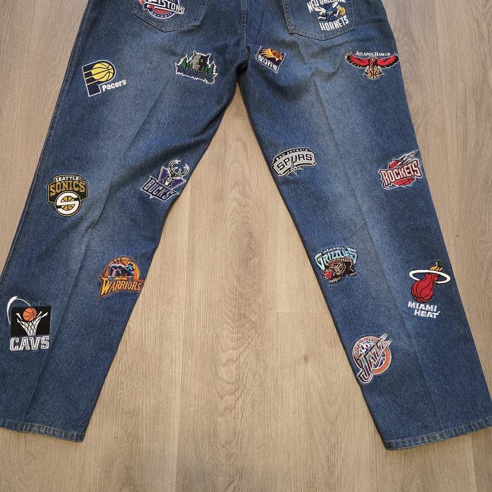 Unk Blue Relaxed Jeans with Team NBA Patches